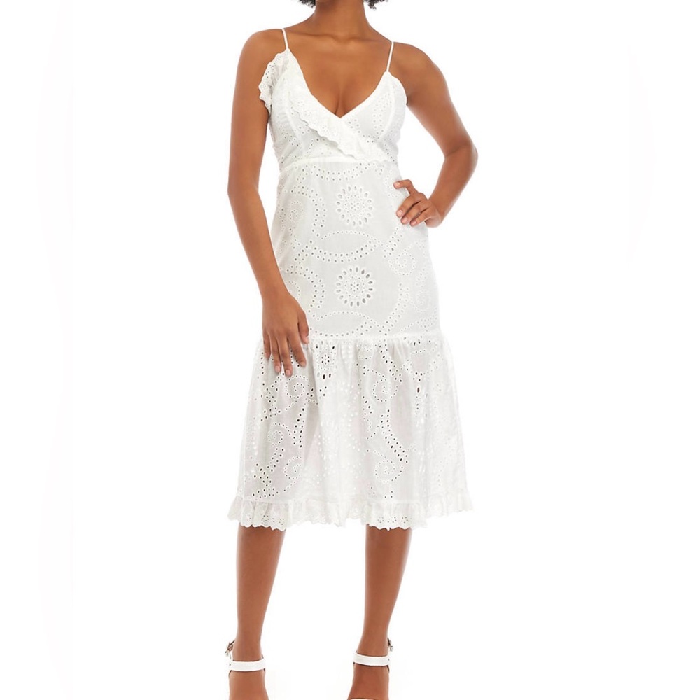 Lost + Wander White Eyelet Midi Sundress | Plunging Neckline | M